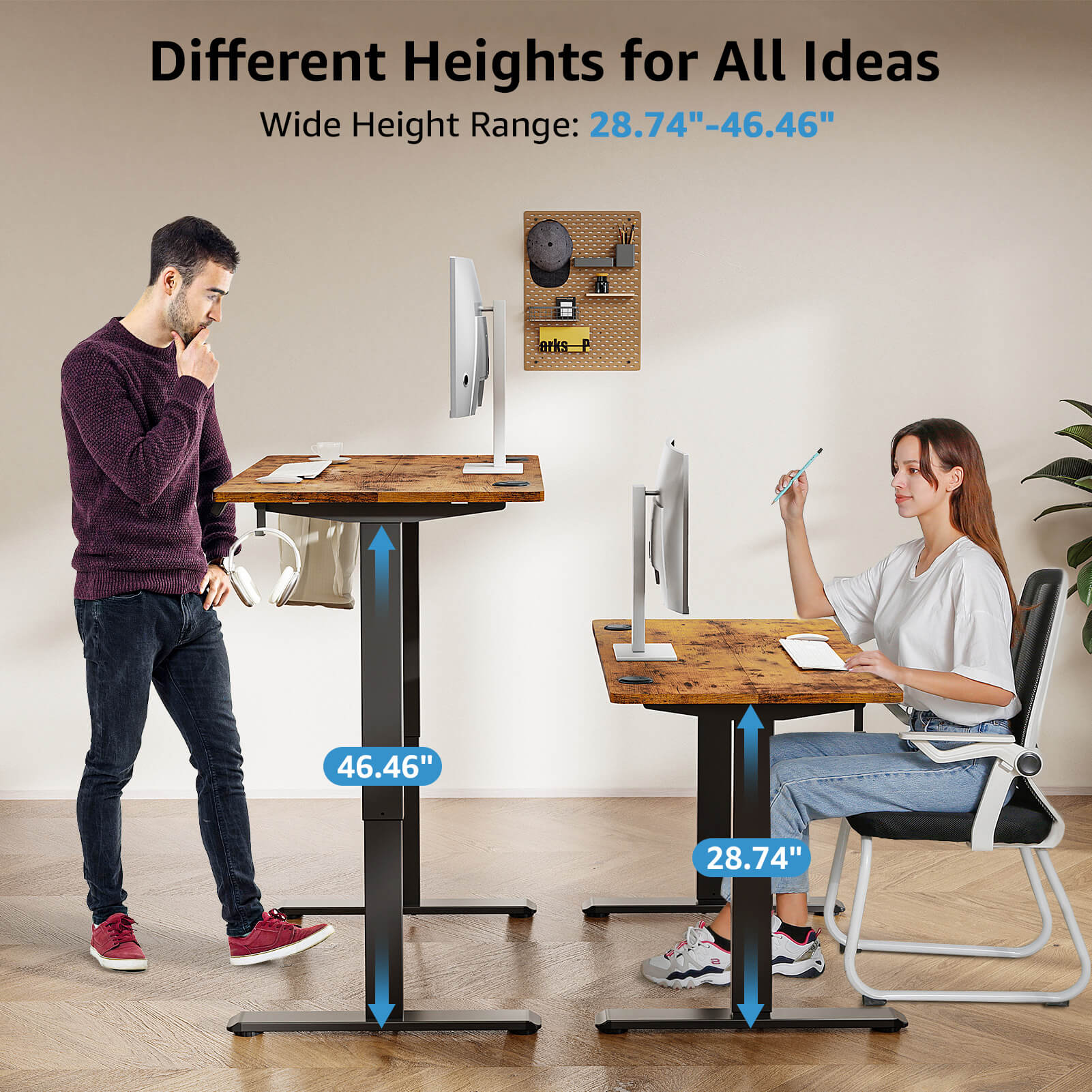 MOUNTUP 48x24" Electric Height Adjustable Standing Desk- Rustic Brown