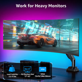 MOUNTUP Ultrawide Monitor Arm for 17-43 inch Curved Screen, Holds up to 33 lbs, Heavy Duty Monitor Desk Mount, Computer Monitors Stand for Samsung Odyssey G9 and More, VESA Mount 75/100 mm