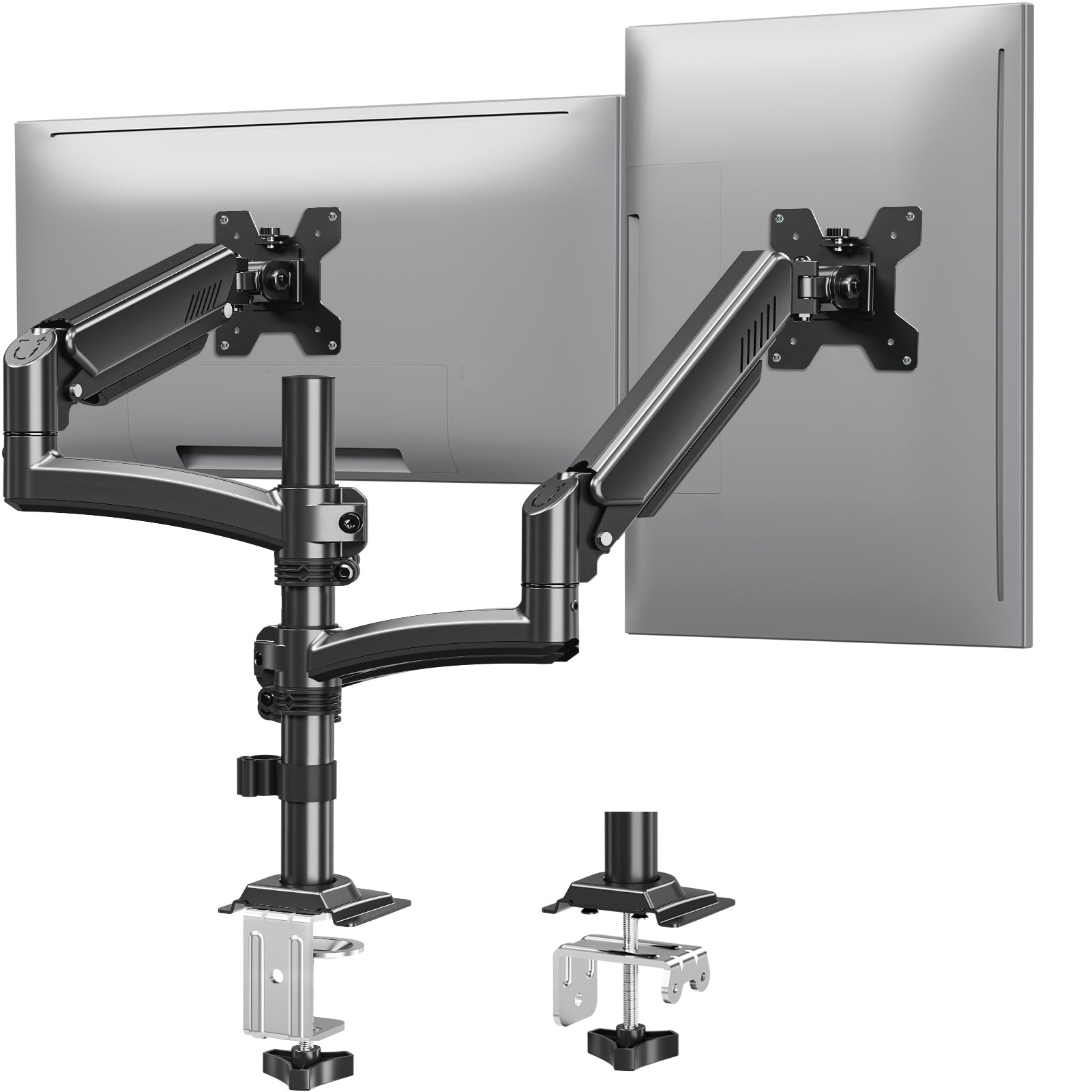Dual Monitor Stand Holds 4.4-22 lbs Each, Dual Monitor Arm for 2 Monitors, Height Adjustable Computer Desk Mount for Max 32 inch Screens, VESA Mount with C-clamp & Grommet Base, Freelift Black-MU6016B