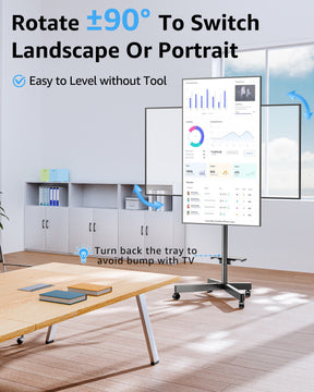 MOUNTUP Mobile TV Cart Rolling TV Stand for 23-60 inch TVs, Tilting & Rotating Mount, 90°Portrait to Landscape, Height Adjustable Portable TV Stand with Wheels,Max VESA 400x400mm, MU1114-B