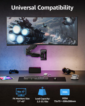 MOUNTUP Monitor Wall Mount for 17-43 Inch Curved Screens, Holds up to 33.1 lbs, Computer Monitor Wall Mount, Full Motion Wall Monitors Arm with VESA Extension Kit, 75x75 to 200x200 Vesa Mounts