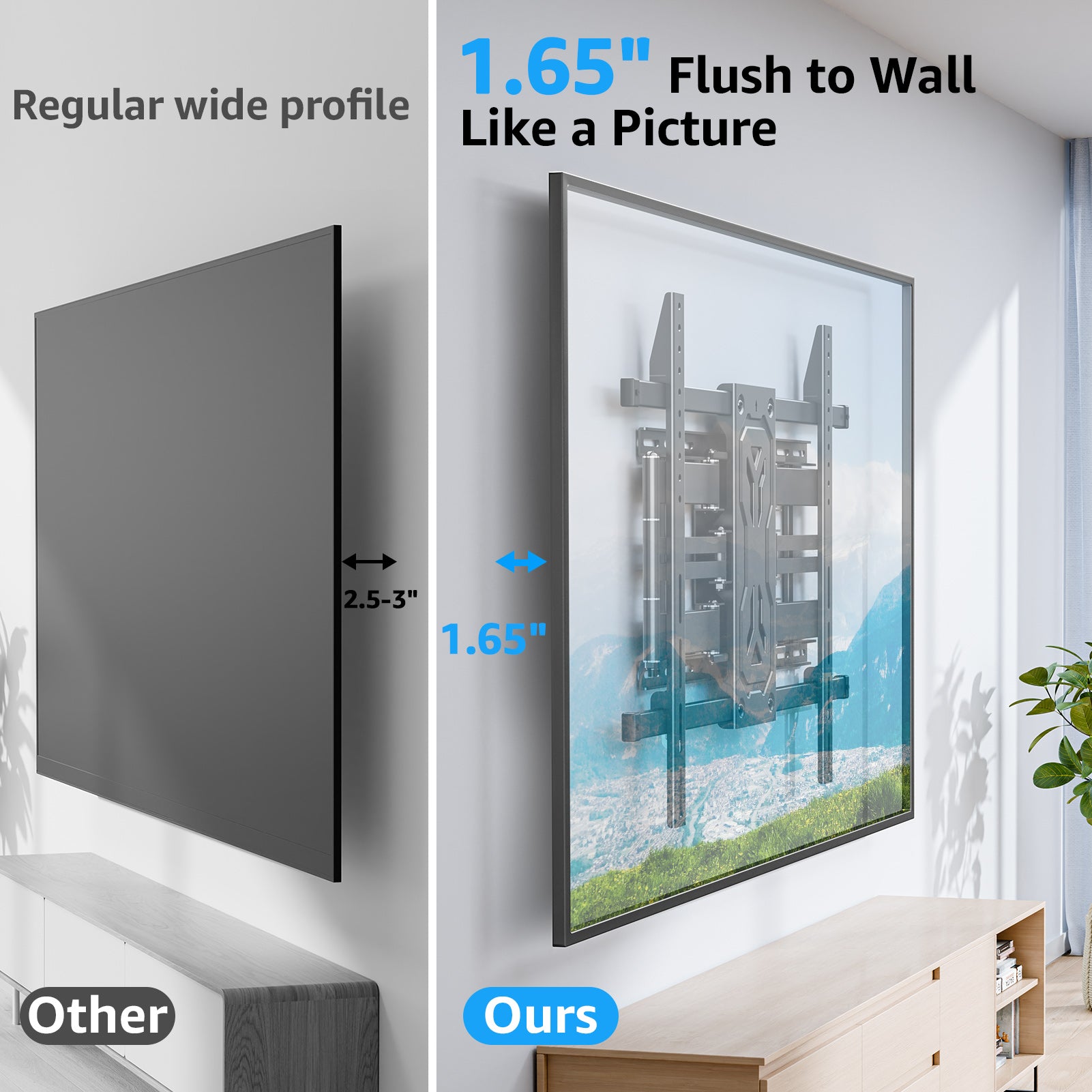 MOUNTUP Full Motion TV Wall Mount for 40"-110" TVs up to 250 lbs, 1.65" Slim TV Bracket with Articulating Arms Swivel Tilt, Heavy Duty Pre-Assembled Wall Mount, Max VESA 800x600mm, 12″-24″ Wood Studs