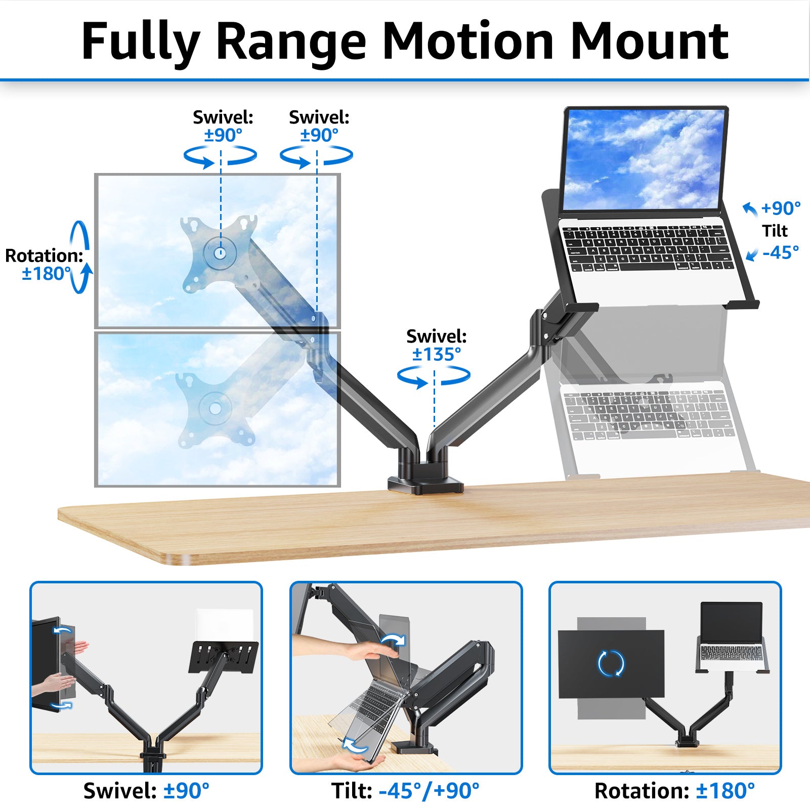 Laptop and Monitor Stand for 13''-17'' Laptop and Max 32'' Monitors MU4008
