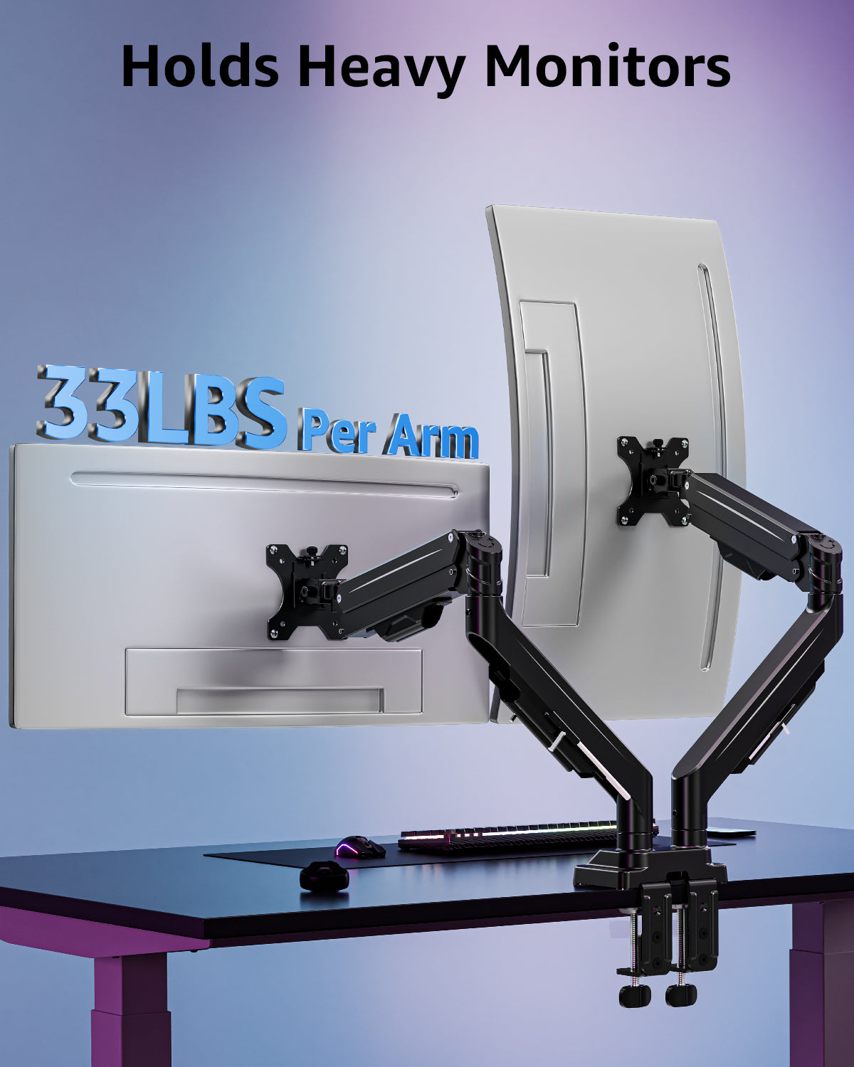 MOUNTUP Dual Monitor Stand for Max 43 inch Screens, Ultrawide Monitor Arm Height Adjustable, Heavy Duty Dual Monitor Mount, Full Motion Premium Gas Spring Arm, Holds up to 33 lbs, VESA Desk Mount