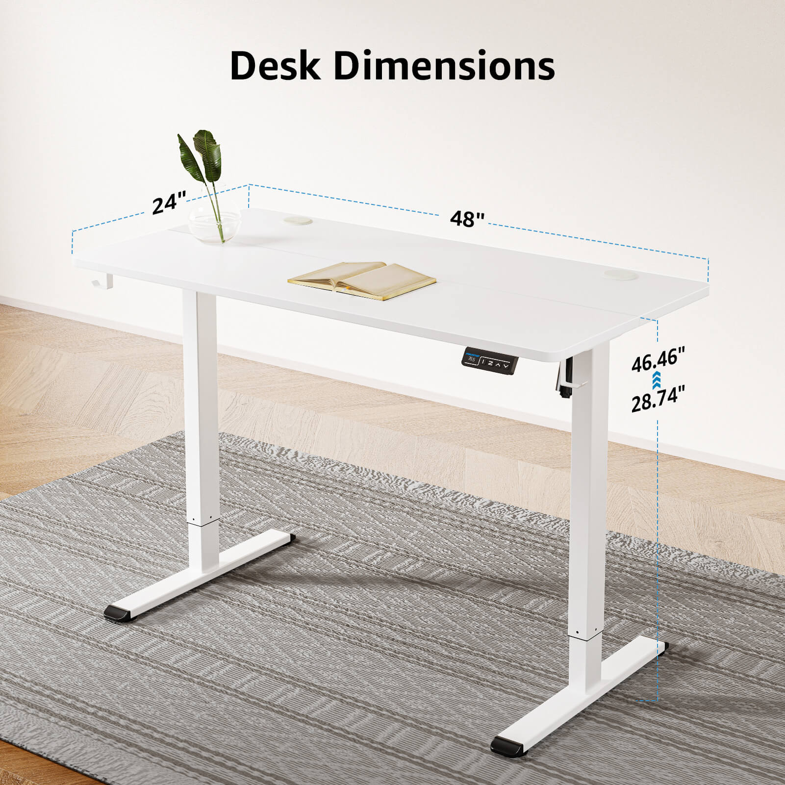 MOUNTUP 48x24" Electric Height Adjustable Standing Desk- White