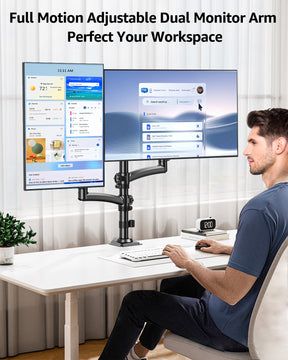 Dual Monitor Stand Holds 4.4-22 lbs Each, Dual Monitor Arm for 2 Monitors, Height Adjustable Computer Desk Mount for Max 32 inch Screens, VESA Mount with C-clamp & Grommet Base, Freelift Black-MU6016B