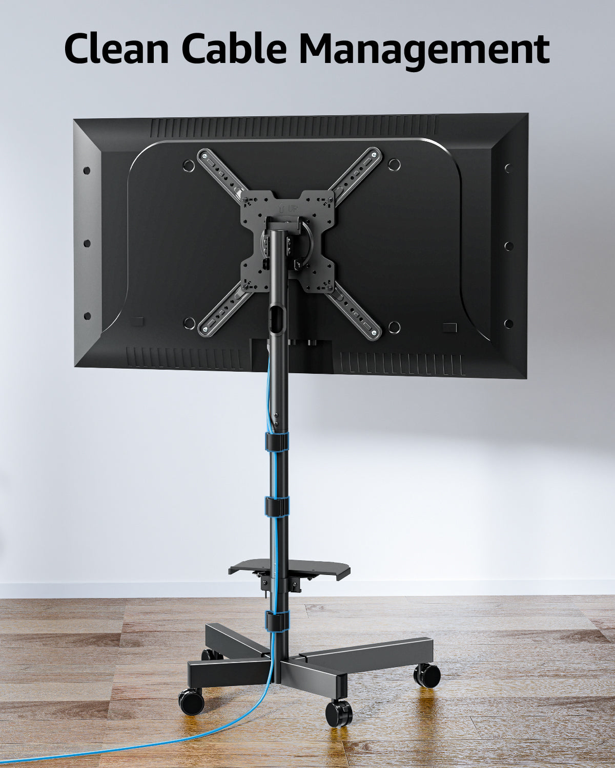 MOUNTUP Mobile TV Cart Rolling TV Stand for 23-60 inch TVs, Tilting & Rotating Mount, 90°Portrait to Landscape, Height Adjustable Portable TV Stand with Wheels,Max VESA 400x400mm, MU1114-B