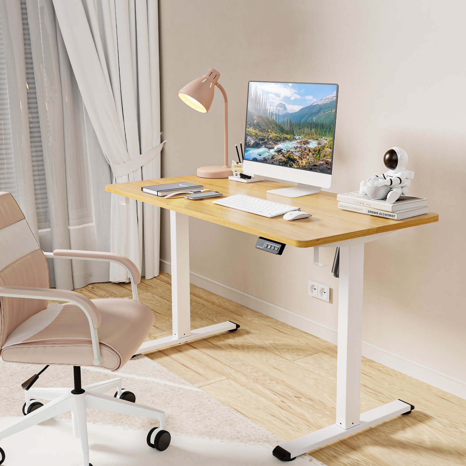 MOUNTUP 48x24" Electric Height Adjustable Standing Desk- Oak