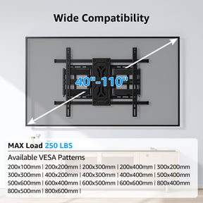 MOUNTUP Full Motion TV Wall Mount for 40"-110" TVs up to 250 lbs, 1.65" Slim TV Bracket with Articulating Arms Swivel Tilt, Heavy Duty Pre-Assembled Wall Mount, Max VESA 800x600mm, 12″-24″ Wood Studs