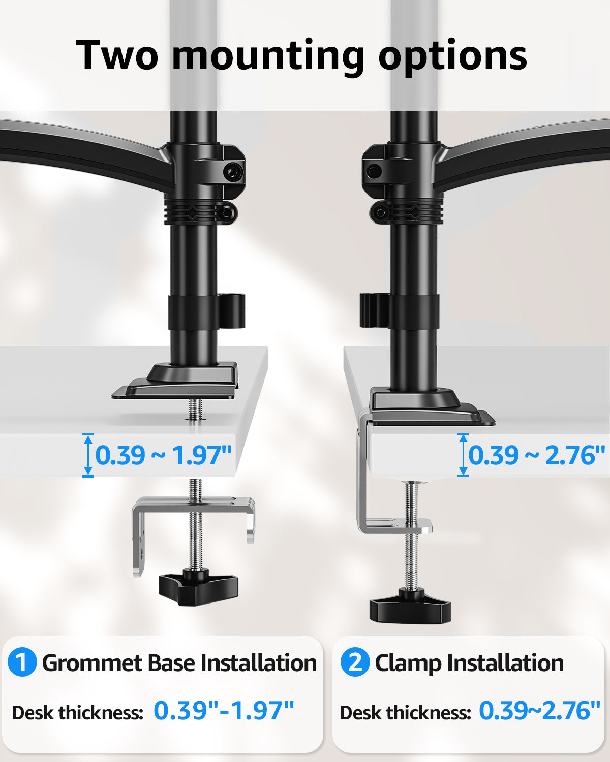 Dual Monitor Stand Holds 4.4-22 lbs Each, Dual Monitor Arm for 2 Monitors, Height Adjustable Computer Desk Mount for Max 32 inch Screens, VESA Mount with C-clamp & Grommet Base, Freelift Black-MU6016B