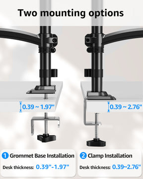 Dual Monitor Stand Holds 4.4-22 lbs Each, Dual Monitor Arm for 2 Monitors, Height Adjustable Computer Desk Mount for Max 32 inch Screens, VESA Mount with C-clamp & Grommet Base, Freelift Black-MU6016B