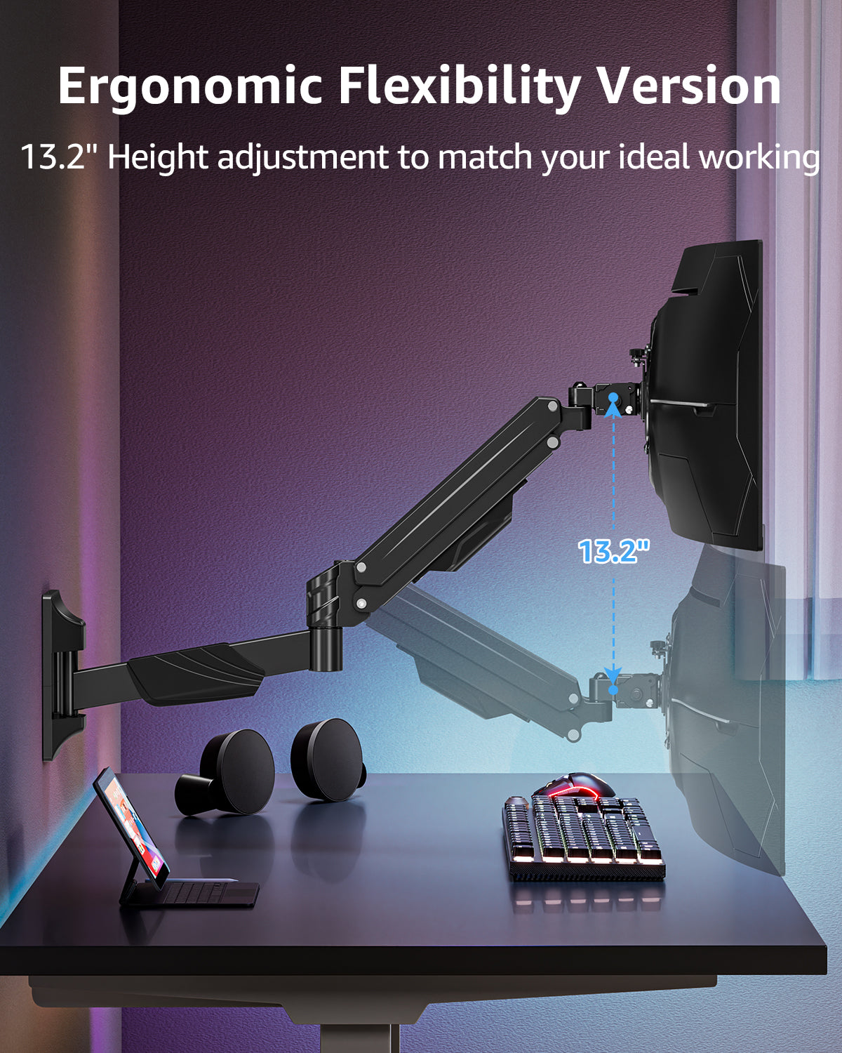 MOUNTUP Monitor Wall Mount for 17-43 Inch Curved Screens, Holds up to 33.1 lbs, Computer Monitor Wall Mount, Full Motion Wall Monitors Arm with VESA Extension Kit, 75x75 to 200x200 Vesa Mounts