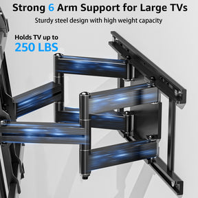 MOUNTUP Full Motion TV Wall Mount for 40"-110" TVs up to 250 lbs, 1.65" Slim TV Bracket with Articulating Arms Swivel Tilt, Heavy Duty Pre-Assembled Wall Mount, Max VESA 800x600mm, 12″-24″ Wood Studs