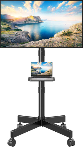 MOUNTUP Rolling TV Stand Mobile TV Cart for 23-60” TVs, Portable TV Floor Stand with Wheels for 27 32 43 50 55 inch Flat/Curved TVs, Height Adjustable, Tilting Mount, Max VESA 400x400mm, MU1117