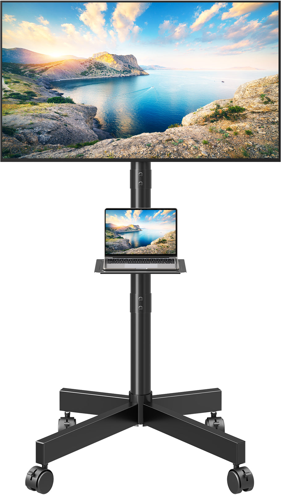 MOUNTUP Rolling TV Stand Mobile TV Cart for 23-60” TVs, Portable TV Floor Stand with Wheels for 27 32 43 50 55 inch Flat/Curved TVs, Height Adjustable, Tilting Mount, Max VESA 400x400mm, MU1117