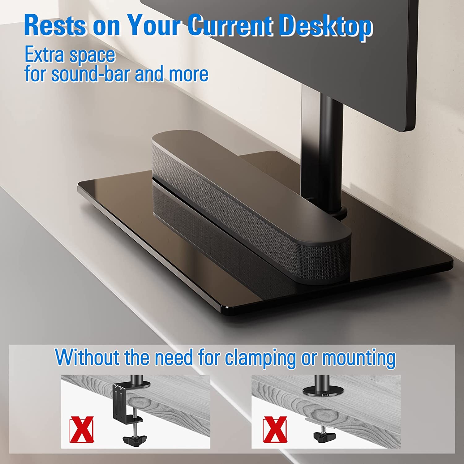 freestanding monitor stand with no need of clamping or drilling holes