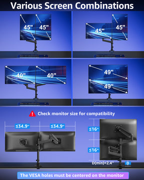 MOUNTUP Dual Monitor Stand for 49'' Curved Screen Stacking, Heavy Duty Dual Monitor Arm Holds 4.4 44 lbs, Vertical Stacked Monitors Desk Mount, Full Motion, Height Adjustable, VESA Mount 75/100