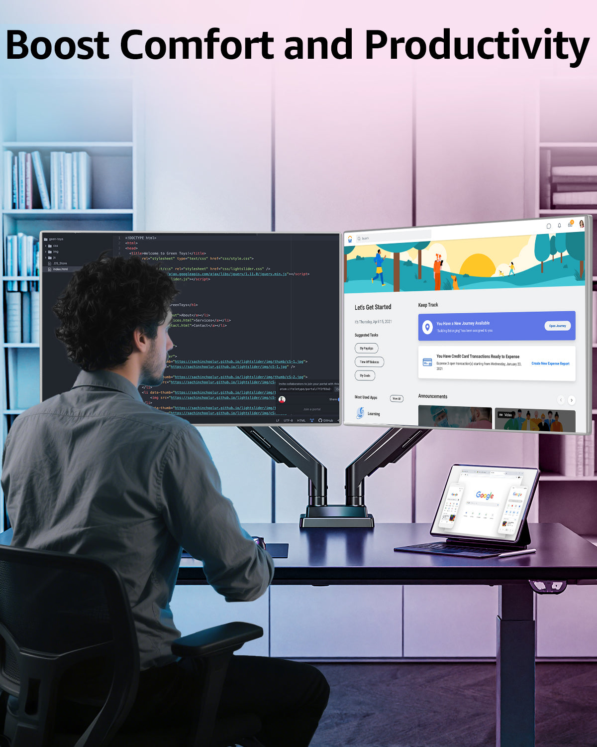 MOUNTUP Dual Monitor Stand for Max 43 inch Screens, Ultrawide Monitor Arm Height Adjustable, Heavy Duty Dual Monitor Mount, Full Motion Premium Gas Spring Arm, Holds up to 33 lbs, VESA Desk Mount