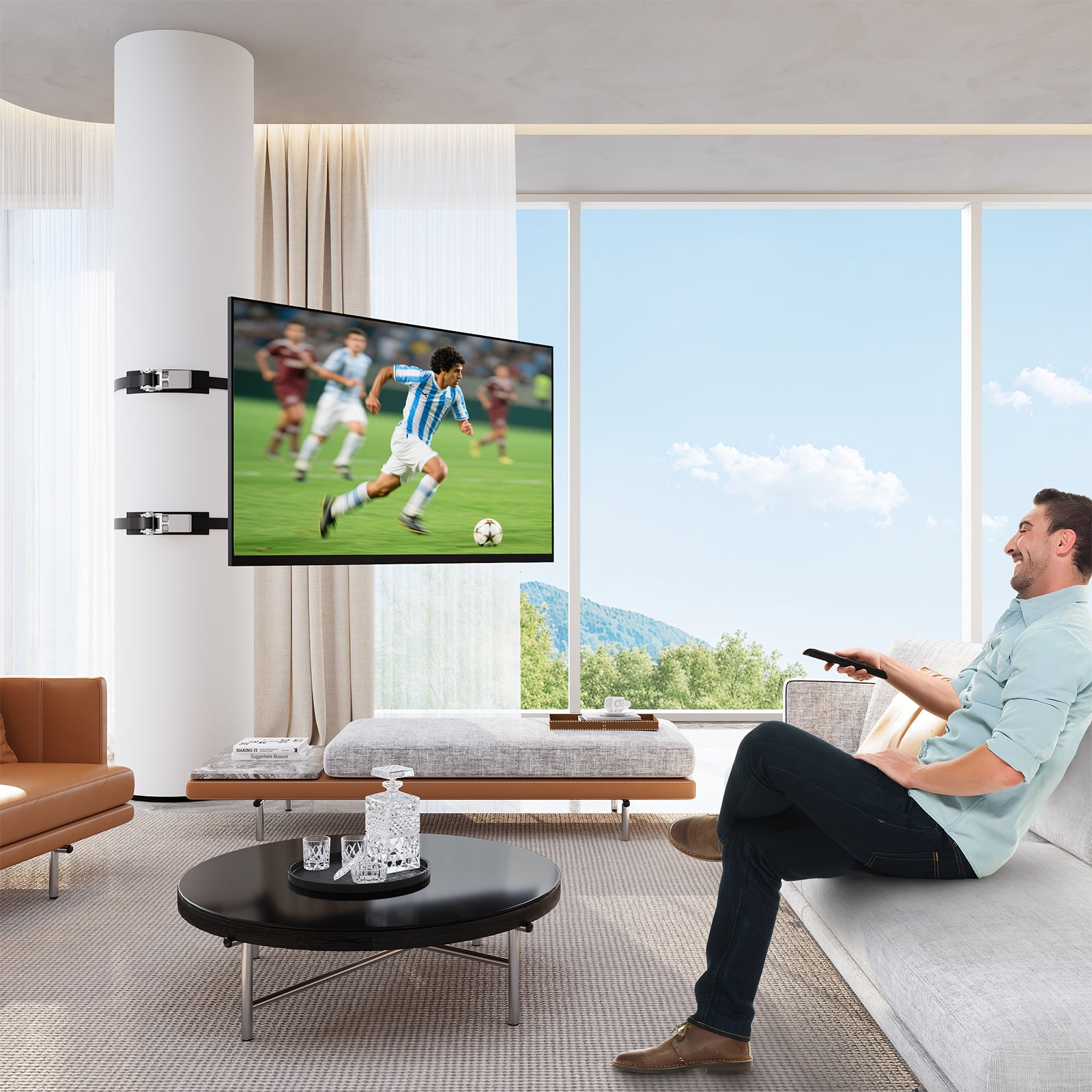 MOUNTUP Pillar TV Mount for 26"-60" TVs, Full Motion Strap-On Post Mount for Round & Square Columns, Swivel Tilt Level, No-Drill Design, Max VESA 400x400mm, Holds 77 lbs, Black MU0084