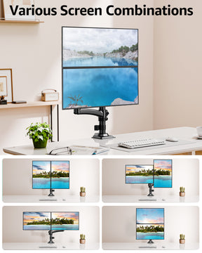 Dual Monitor Stand Holds 4.4-22 lbs Each, Dual Monitor Arm for 2 Monitors, Height Adjustable Computer Desk Mount for Max 32 inch Screens, VESA Mount with C-clamp & Grommet Base, Freelift Black-MU6016B