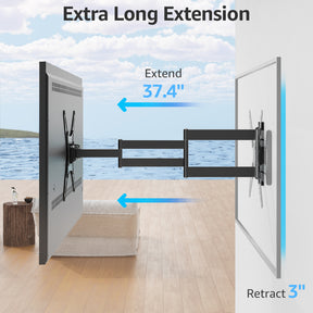 MOUNTUP Outdoor Long Arm TV Wall Mount for 26-65" TVs, Waterproof & Rustproof Outside Full Motion Bracket with Stainless Steel Screws, 37.4'' Long Extension Corner TV Mount Hold 77 lbs, VESA 400x400mm