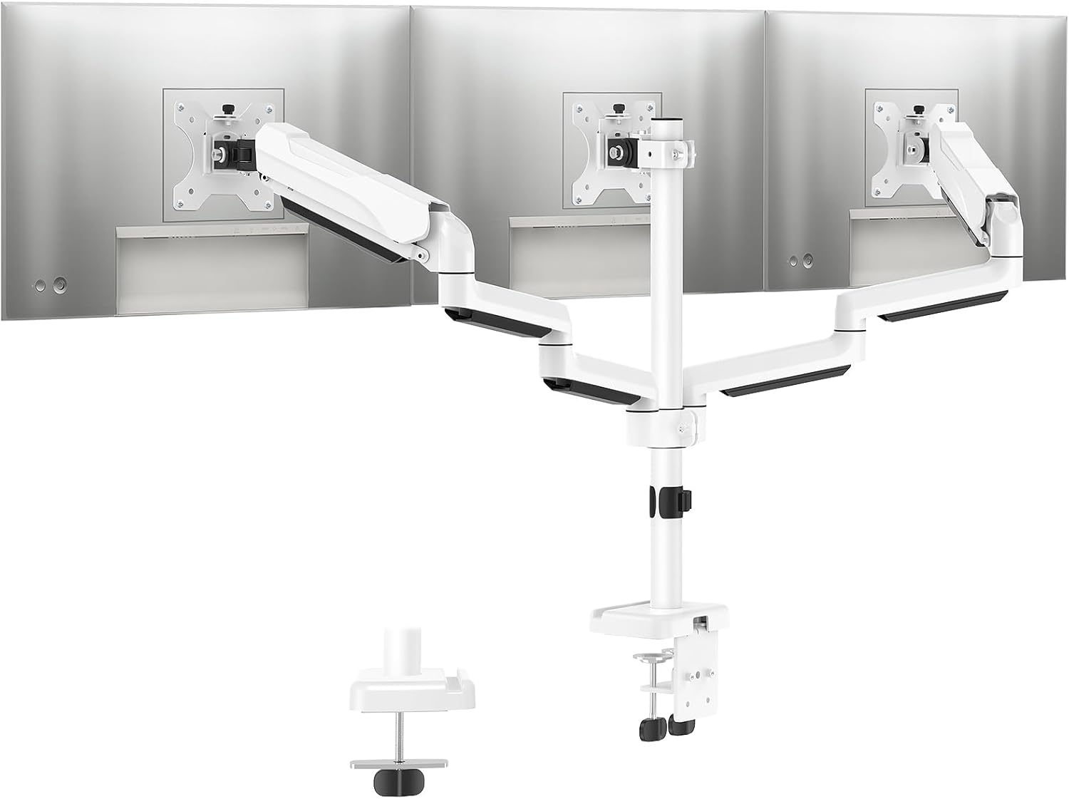 MOUNTUP Triple Monitor Stand Mount - 3 Monitors Desk Mount for Computer Screens Up to 27 inch, Triple Monitor Arm with Gas Spring, Heavy Duty Monitors Stand, Each Arm Holds Up to 19.8 lbs, White