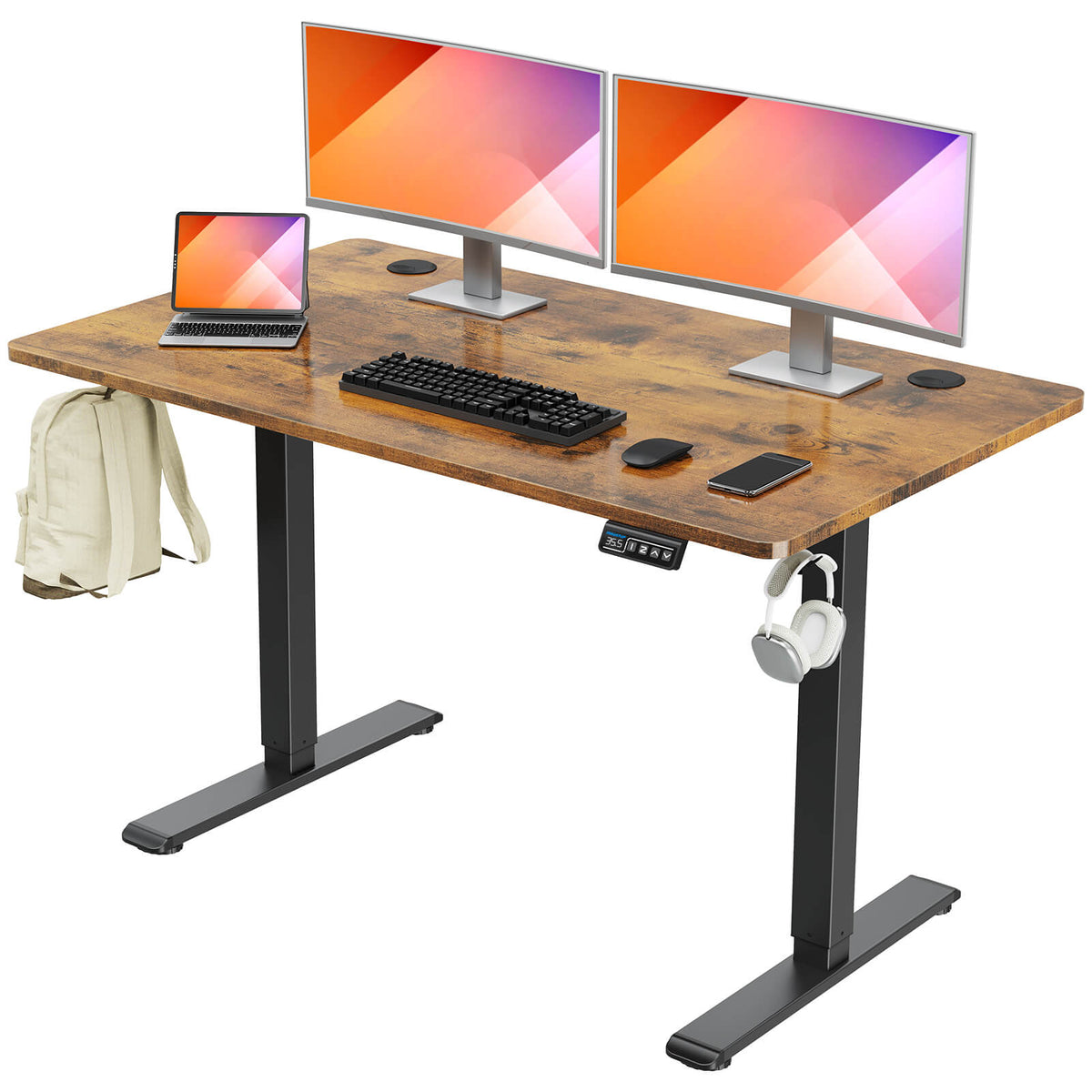 Height Adjustable Electric Standing Desk - Rustic Brown