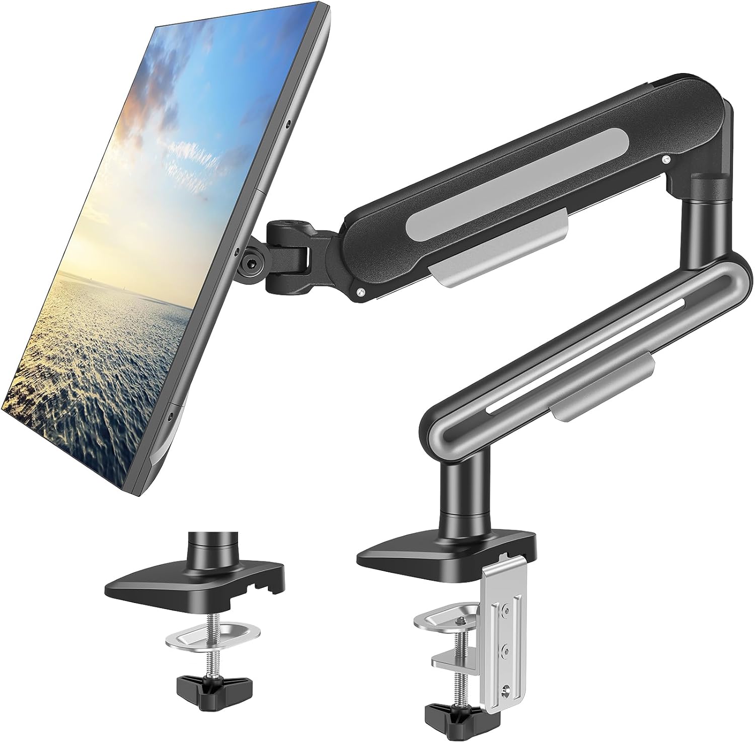 MOUNTUP Single Monitor Desk Mount Holds Max 26.5lbs, Monitor Mount for 13-34 inch, Full-Motion Monitors Stand, Height Adjustable Gas Spring Monitors Arm with C-Clamp＆Grommet Base
