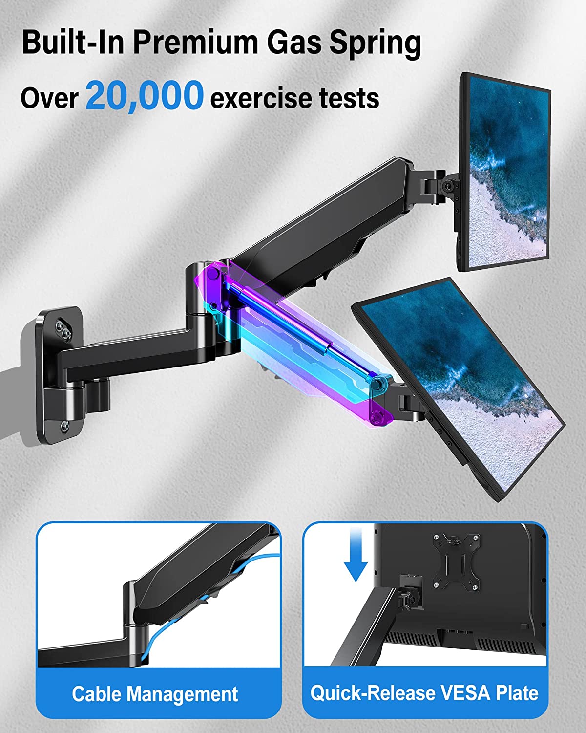 dual monitor wall mount built-in premium gas spring