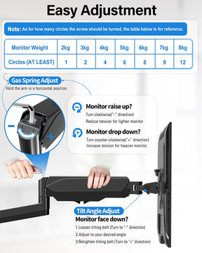 dual monitor wall mount easy adjustment