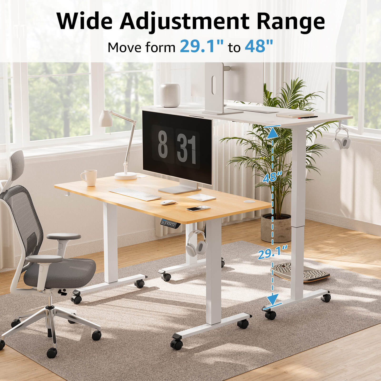 Electric Height Adjustable Standing Desk - White
