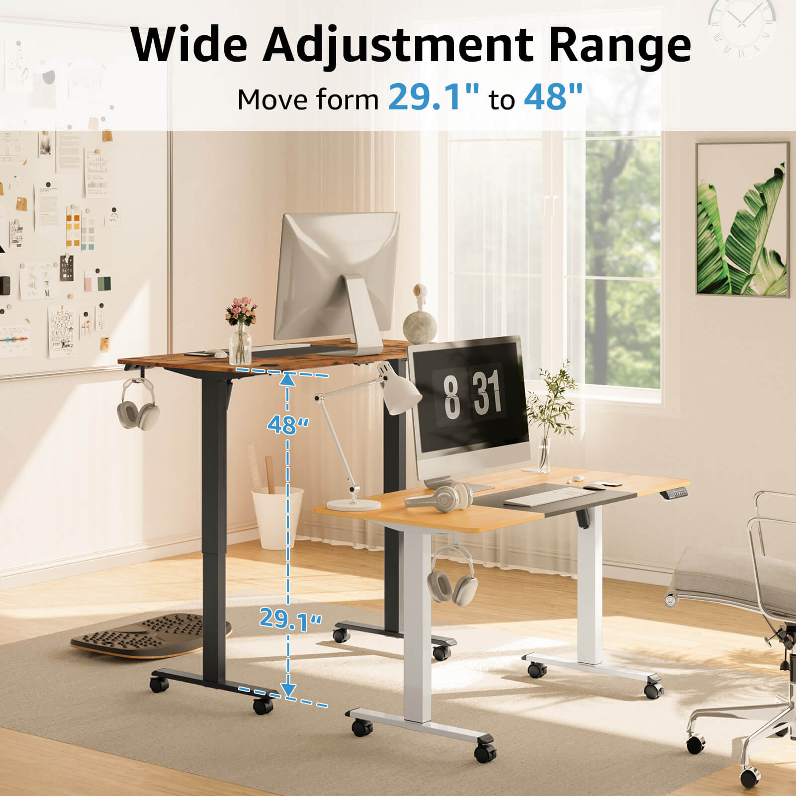 Electric Height Adjustable Standing Desk - Black & Rustic Brown