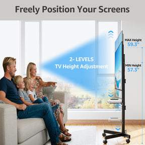 MOUNTUP Rolling TV Stand Mobile TV Cart for 23-60” TVs, Portable TV Floor Stand with Wheels for 27 32 43 50 55 inch Flat/Curved TVs, Height Adjustable, Tilting Mount, Max VESA 400x400mm, MU1117