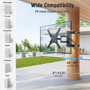 MOUNTUP Pillar TV Mount for 26"-60" TVs, Full Motion Strap-On Post Mount for Round & Square Columns, Swivel Tilt Level, No-Drill Design, Max VESA 400x400mm, Holds 77 lbs, Black MU0084
