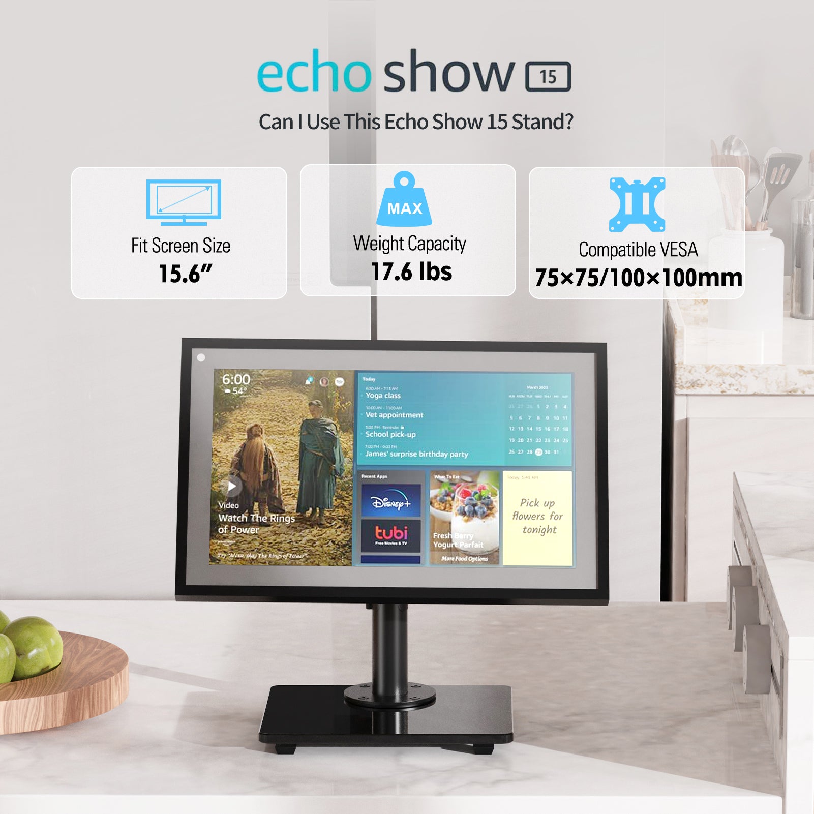 TV Stand Rotate Tilt Glass Base Hold up to 17.6lbs MP1011-ES