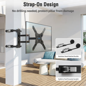 MOUNTUP Pillar TV Mount for 26"-60" TVs, Full Motion Strap-On Post Mount for Round & Square Columns, Swivel Tilt Level, No-Drill Design, Max VESA 400x400mm, Holds 77 lbs, Black MU0084