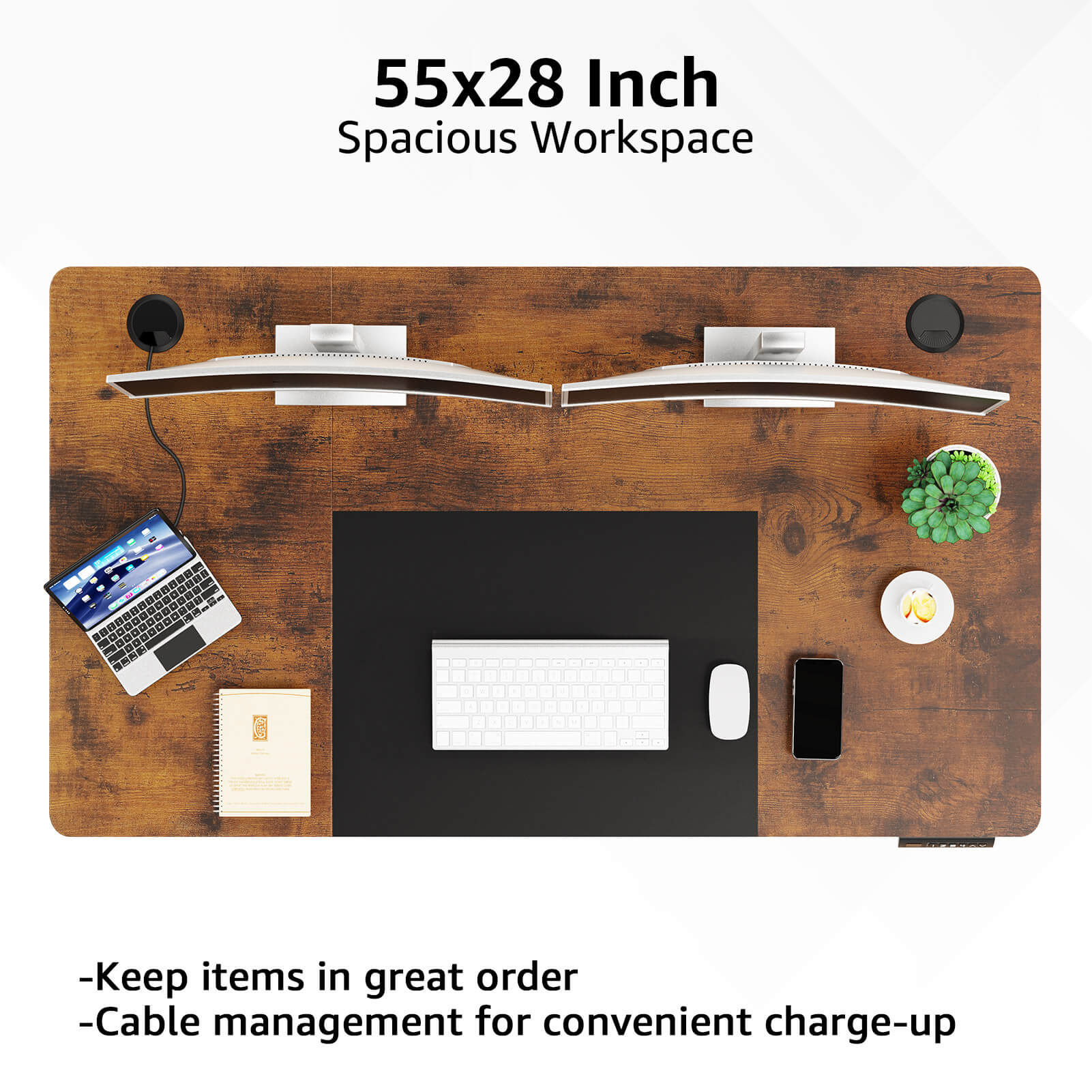 Electric Height Adjustable Standing Desk - Black & Rustic Brown