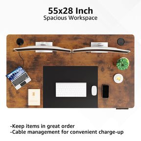 Electric Height Adjustable Standing Desk - Black & Rustic Brown