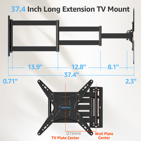 MOUNTUP Outdoor Long Arm TV Wall Mount for 26-65" TVs, Waterproof & Rustproof Outside Full Motion Bracket with Stainless Steel Screws, 37.4'' Long Extension Corner TV Mount Hold 77 lbs, VESA 400x400mm