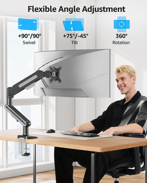 MOUNTUP Single Monitor Desk Mount Holds Max 26.5lbs, Monitor Mount for 13-34 inch, Full-Motion Monitors Stand, Height Adjustable Gas Spring Monitors Arm with C-Clamp＆Grommet Base