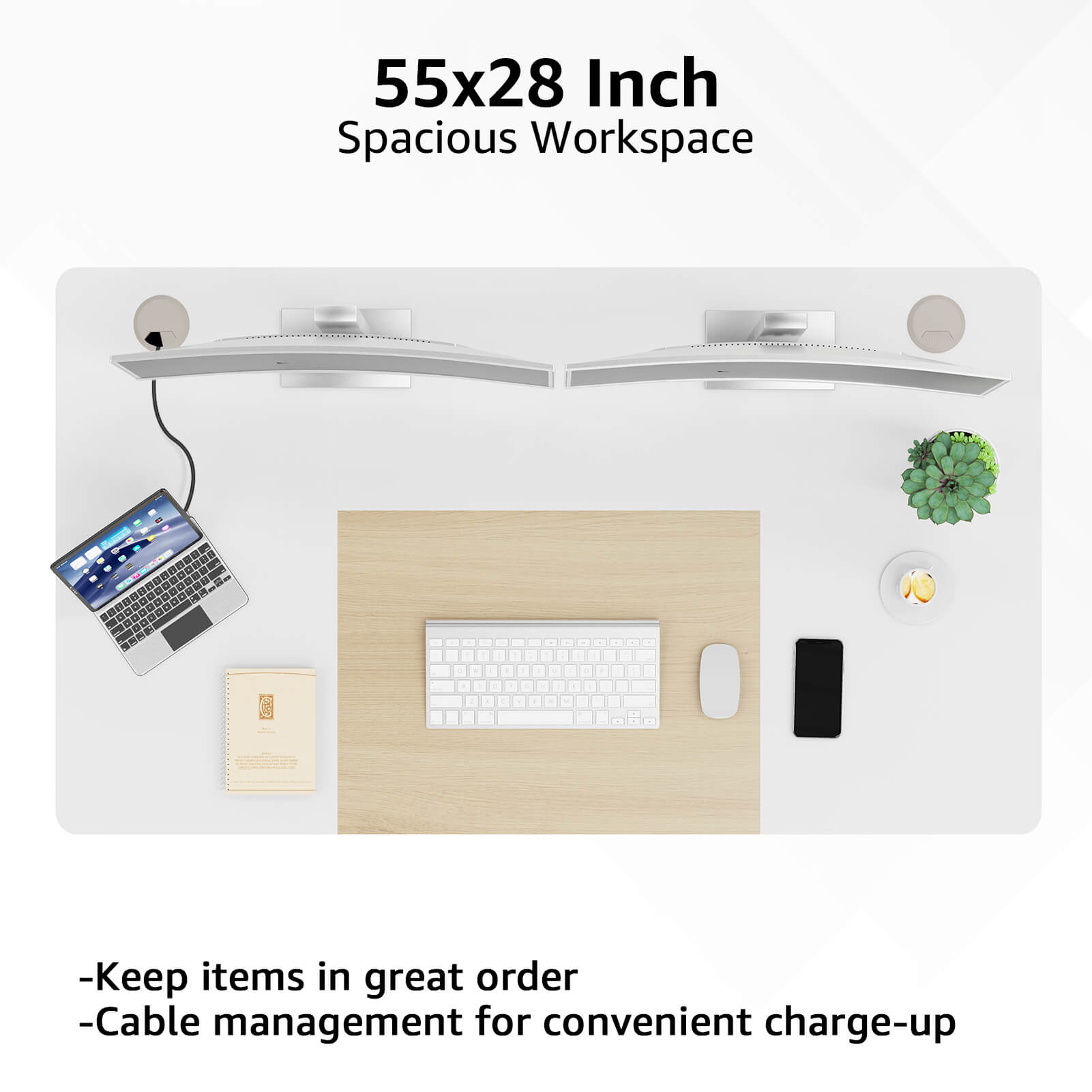 Electric Height Adjustable Standing Desk - White & Oak