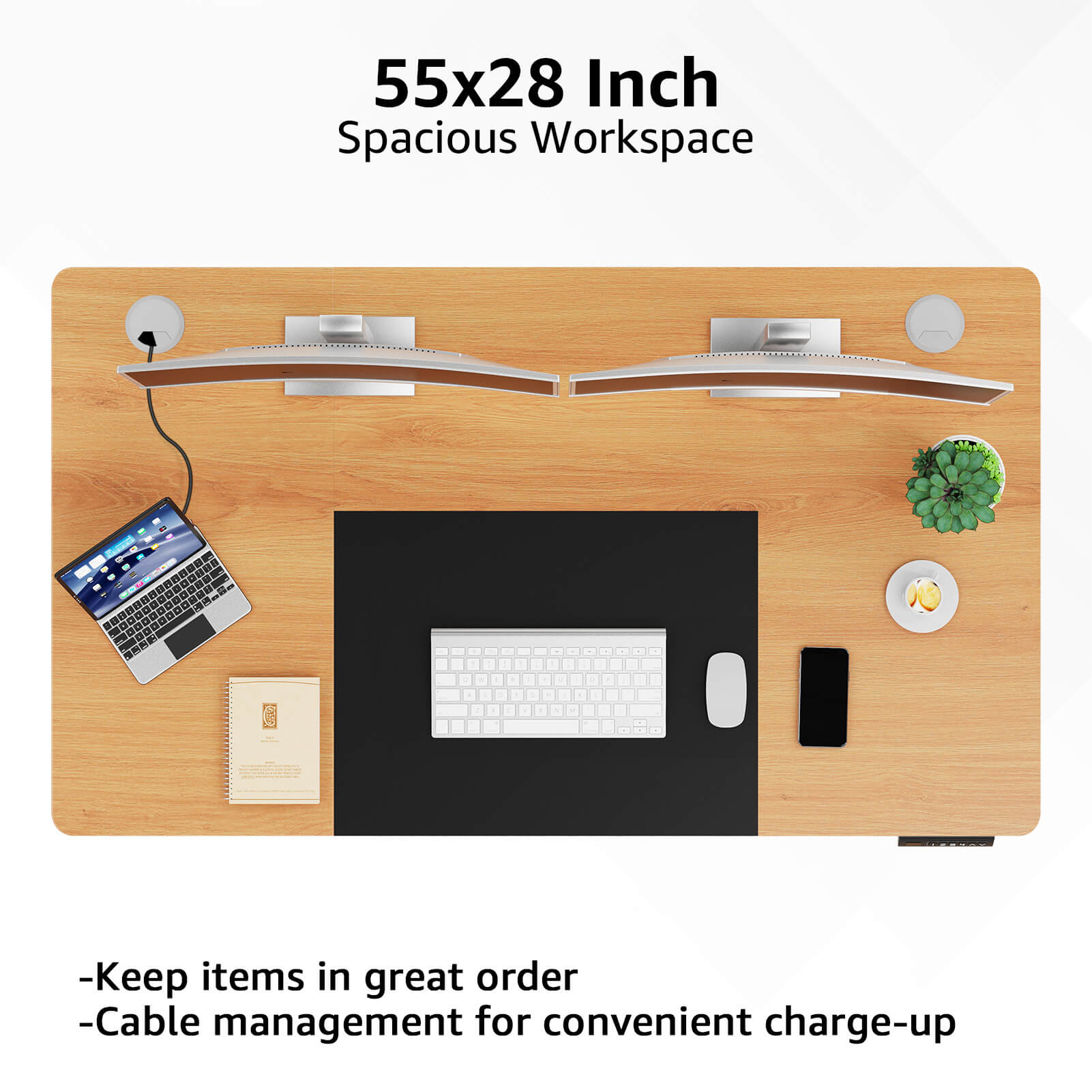 Electric Height Adjustable Standing Desk - Black & Oak