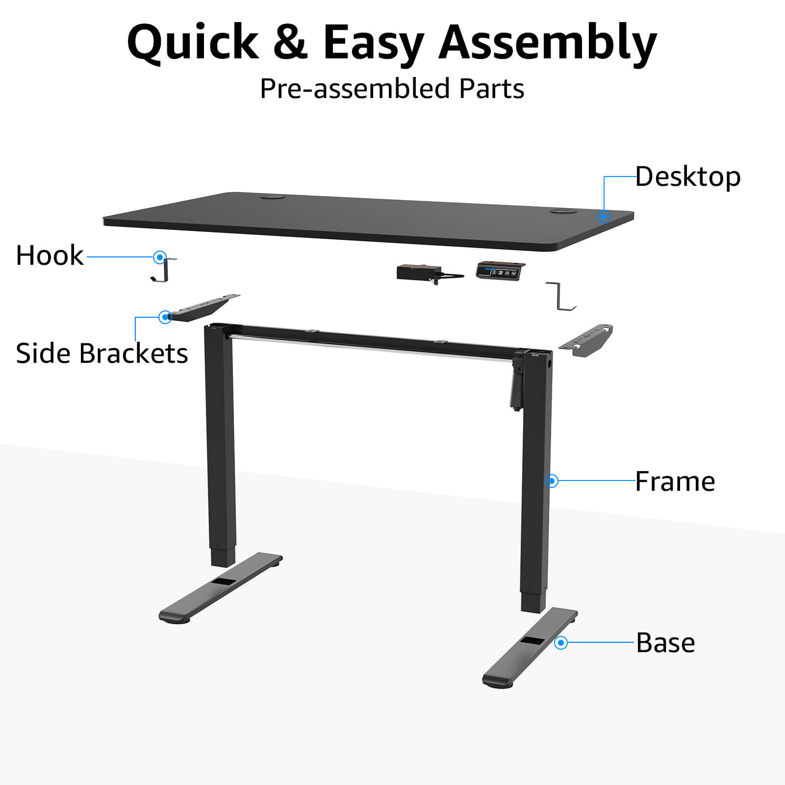 Height Adjustable Electric Standing Desk - Black