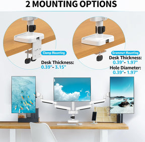 MOUNTUP Triple Monitor Stand Mount - 3 Monitors Desk Mount for Computer Screens Up to 27 inch, Triple Monitor Arm with Gas Spring, Heavy Duty Monitors Stand, Each Arm Holds Up to 19.8 lbs, White