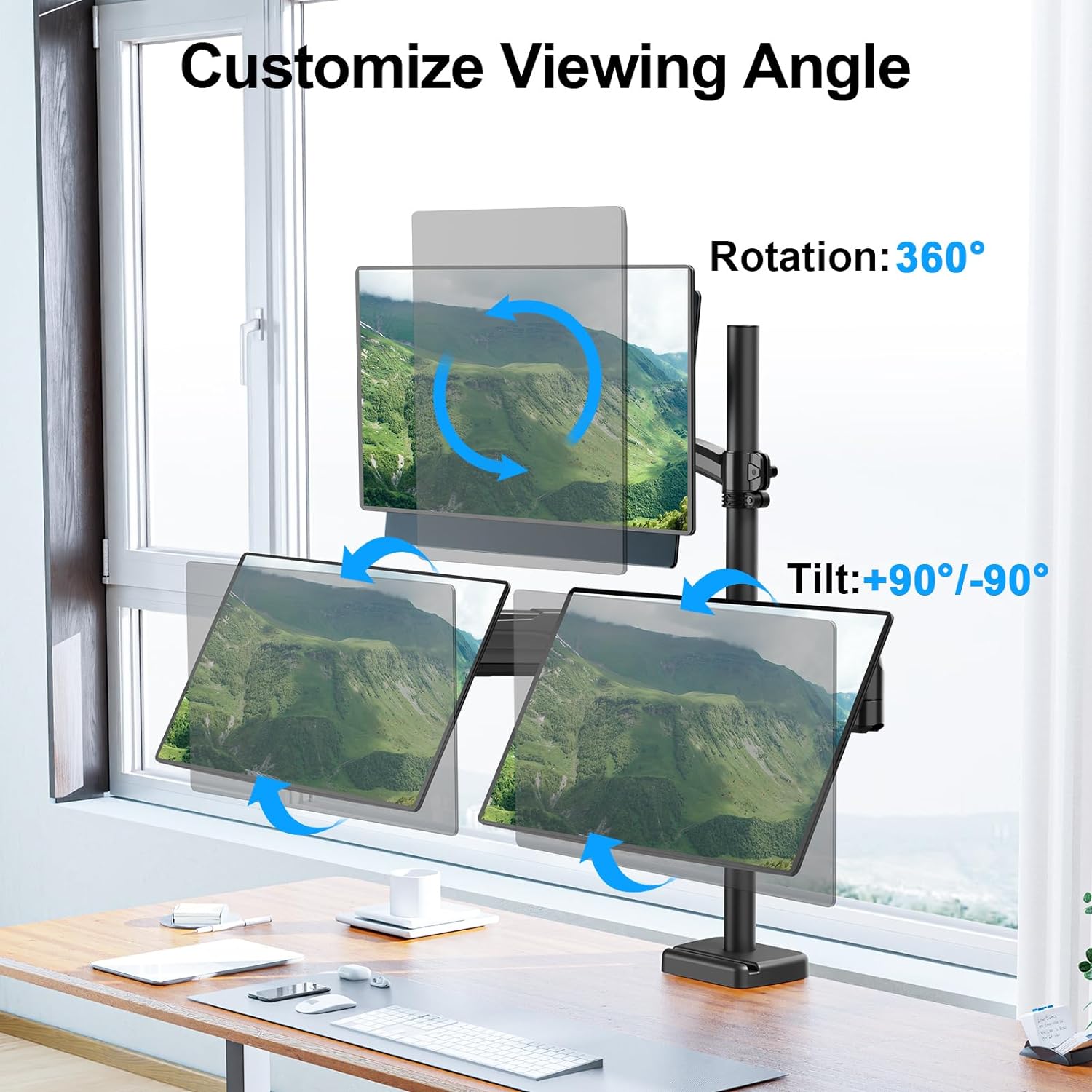 Full Motion Triple Monitor Desk Mount for Max 32'' Monitors MU6013A