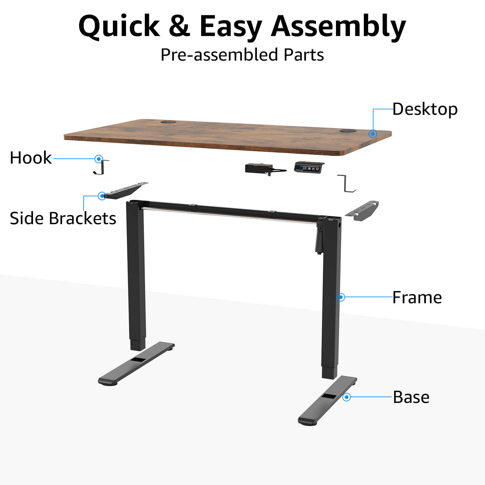 Height Adjustable Electric Standing Desk - Rustic Brown