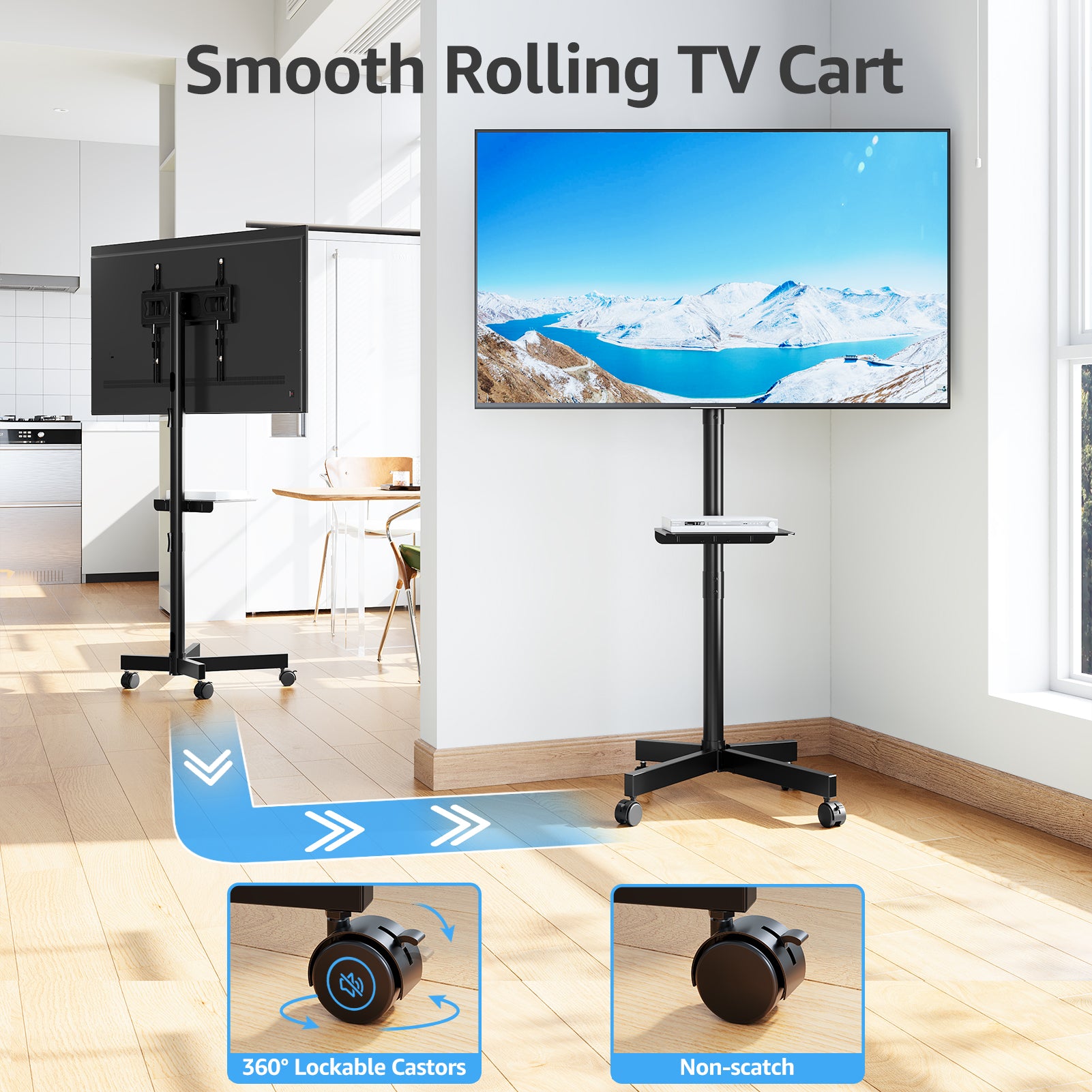 MOUNTUP Rolling TV Stand Mobile TV Cart for 23-60” TVs, Portable TV Floor Stand with Wheels for 27 32 43 50 55 inch Flat/Curved TVs, Height Adjustable, Tilting Mount, Max VESA 400x400mm, MU1117