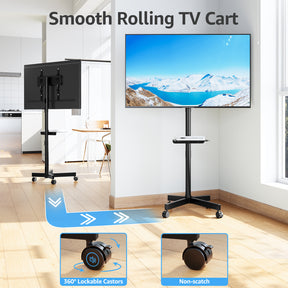 MOUNTUP Rolling TV Stand Mobile TV Cart for 23-60” TVs, Portable TV Floor Stand with Wheels for 27 32 43 50 55 inch Flat/Curved TVs, Height Adjustable, Tilting Mount, Max VESA 400x400mm, MU1117