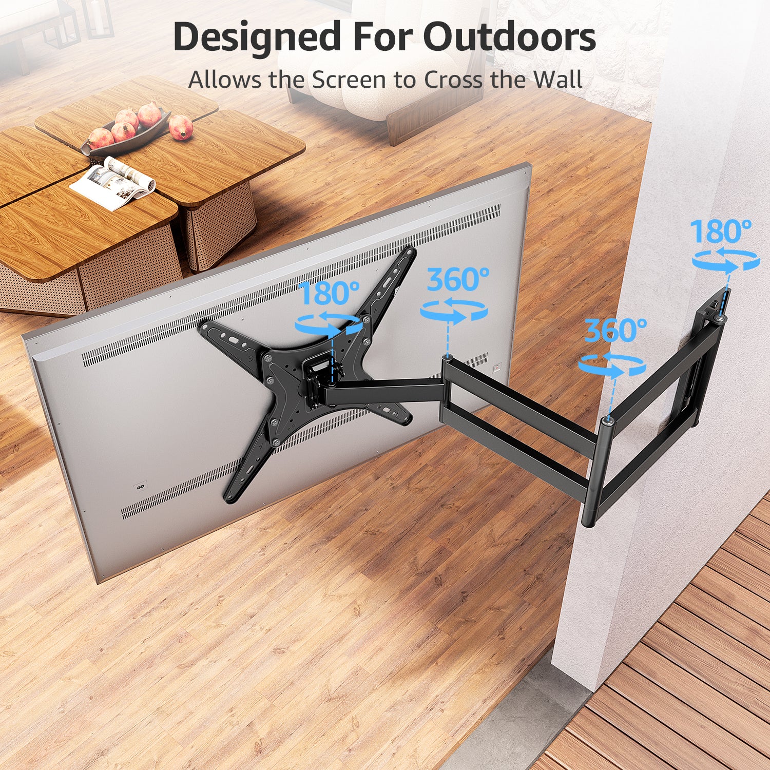 MOUNTUP Outdoor Long Arm TV Wall Mount for 26-65" TVs, Waterproof & Rustproof Outside Full Motion Bracket with Stainless Steel Screws, 37.4'' Long Extension Corner TV Mount Hold 77 lbs, VESA 400x400mm
