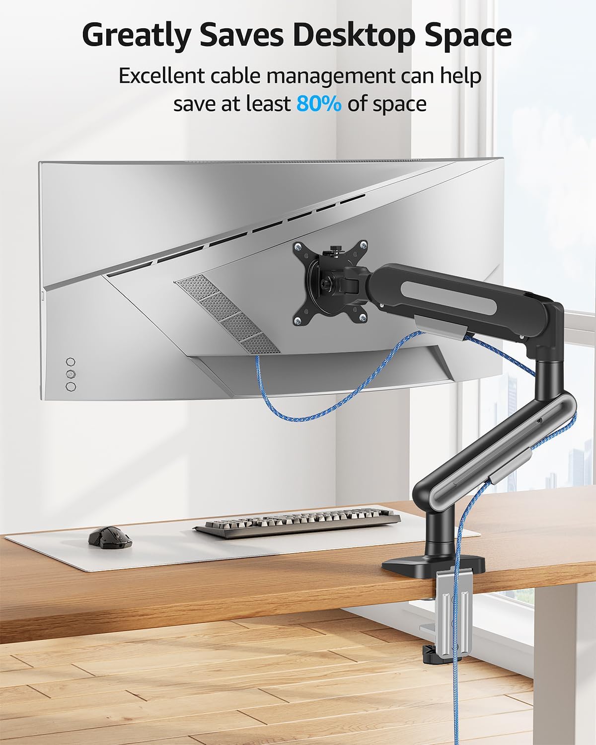 MOUNTUP Single Monitor Desk Mount Holds Max 26.5lbs, Monitor Mount for 13-34 inch, Full-Motion Monitors Stand, Height Adjustable Gas Spring Monitors Arm with C-Clamp＆Grommet Base